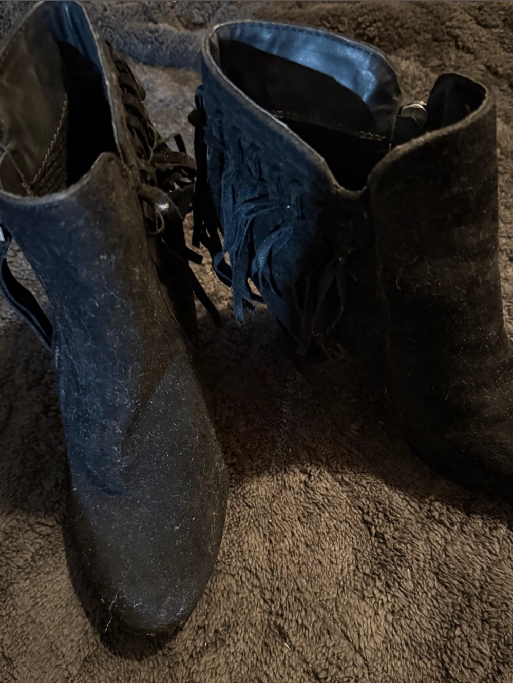 Breckelles Black Suede Fringe Ankle Booties